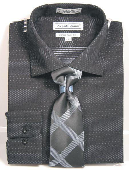 Men's Black Dot Dress Shirt & Tie Set by Daniel Ellissa - USA Men's Outlet