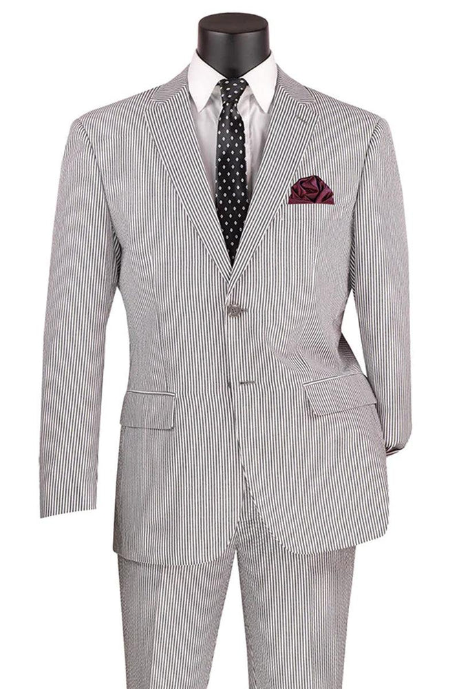 -- Men's Black Pinstripe Seersucker 2PC Suit by Vinci |Modern Fit - USA Men's Outlet