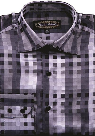 Men's Black Square Pattern Fancy Sports Shirt - Regular Fit | Daniel Ellissa - USA Men's Outlet