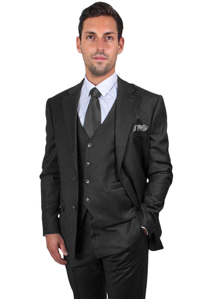 Men's Black Stacy Adams Suit: 2-Button, Vested, Timeless Basic. - USA Men's Outlet