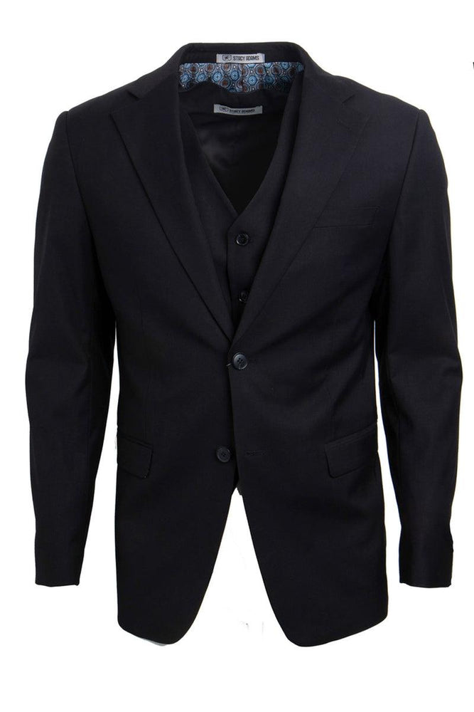 Men's Black Stacy Adams Suit: 2-Button, Vested, Timeless Basic. - USA Men's Outlet