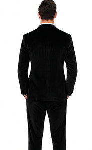 Black Velvet Tuxedo Style Suit for Men – Slim Fit Formal 2-Piece Set by Tazzio