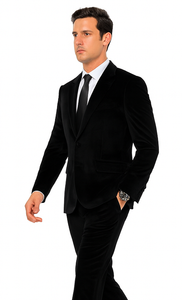 Black Velvet Tuxedo Style Suit for Men – Slim Fit Formal 2-Piece Set by Tazzio