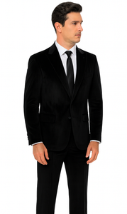 Black Velvet Tuxedo Style Suit for Men – Slim Fit Formal 2-Piece Set by Tazzio
