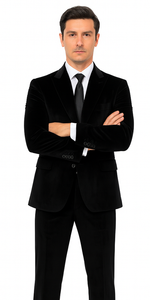 Black Velvet Tuxedo Style Suit for Men – Slim Fit Formal 2-Piece Set by Tazzio