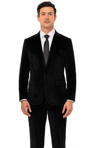 Black Velvet Tuxedo Style Suit for Men – Slim Fit Formal 2-Piece Set by Tazzio
