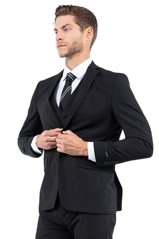 Men's Black Vested Suiting – One Button Slim Fit Business & Wedding Suit by Zegarie - USA Men's Outlet