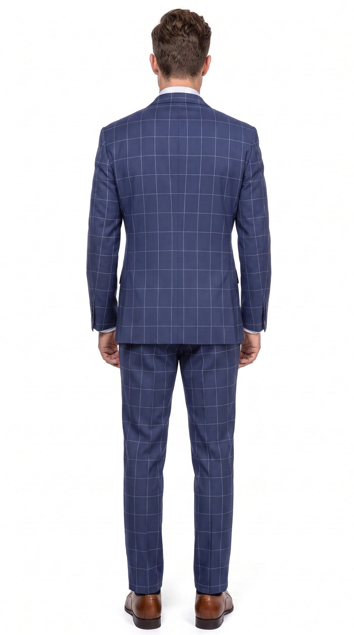 Mens Blue Plaid Double-Breasted Suit – Side-Vented Wedding, Business and Formal Suit