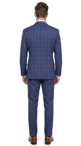 Mens Blue Plaid Double-Breasted Suit – Side-Vented Wedding, Business and Formal Suit