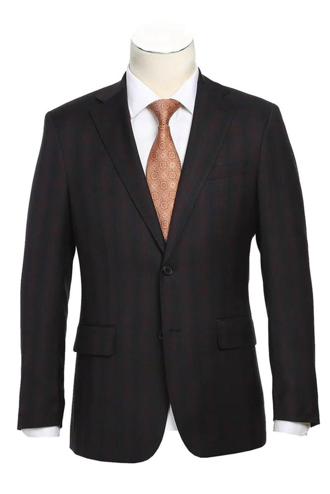 Men's Brown & Red Windowpane Plaid Notch Lapel Slim Fit Two-Button Suit by English Laundry - USA Men's Outlet