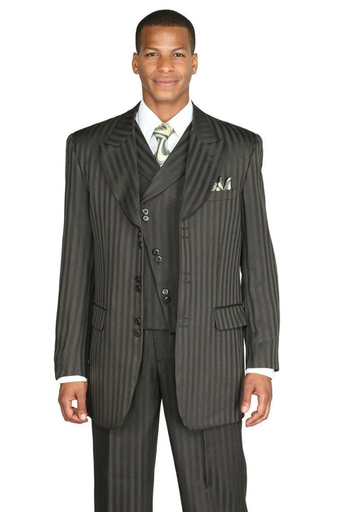 "Men's Brown Pinstriped Vested Suit: Timeless Tailoring by Fortino Landi" - USA Men's Outlet