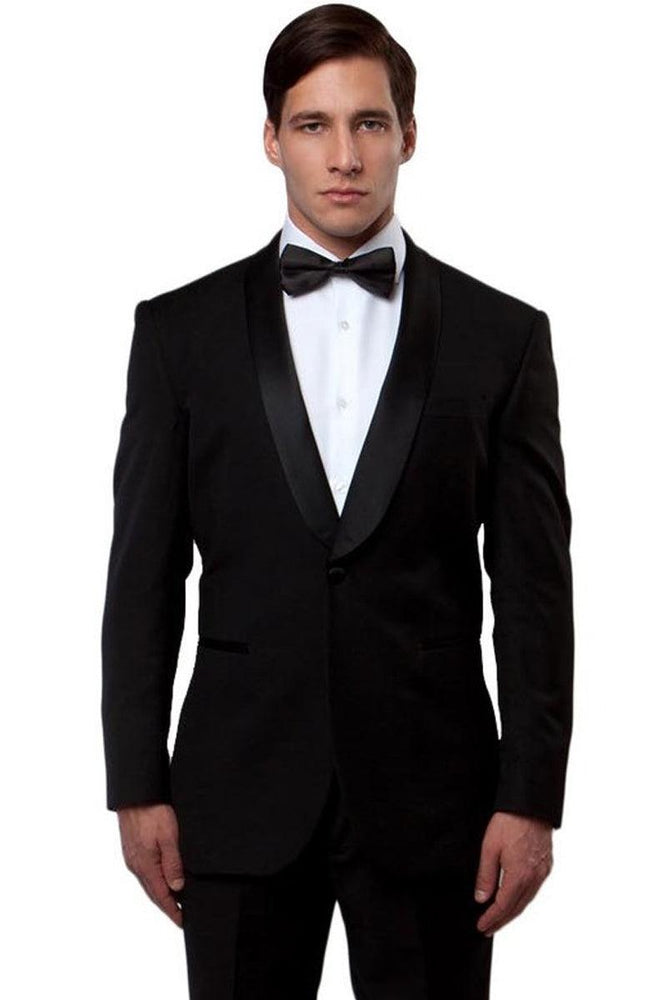 Men's Bryan Michaels Slim-Fit Black Shawl Lapel Tuxedo - USA Men's Outlet