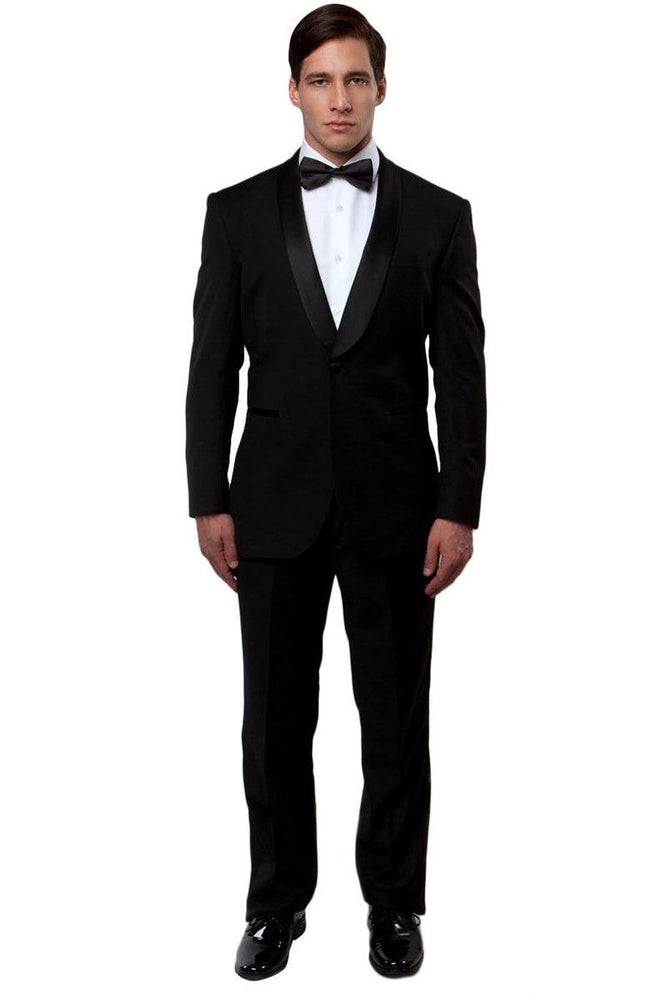 Men's Bryan Michaels Slim-Fit Black Shawl Lapel Tuxedo - USA Men's Outlet