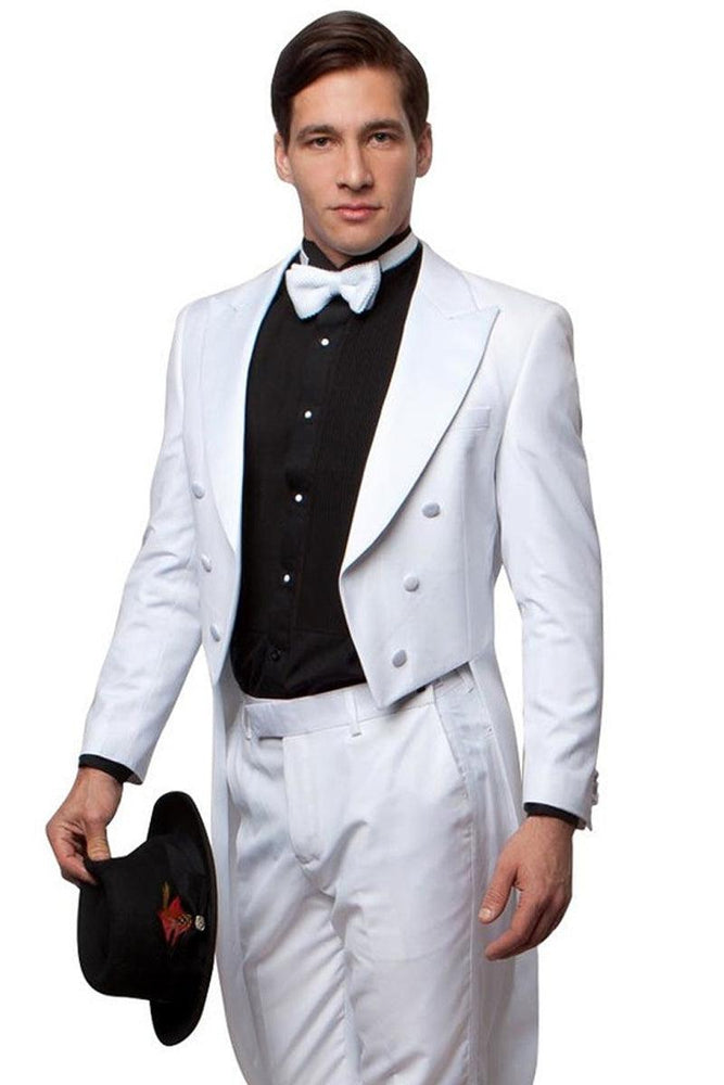 Men's Bryan Michaels Tuxedo: Classic White Long Tail Design - USA Men's Outlet