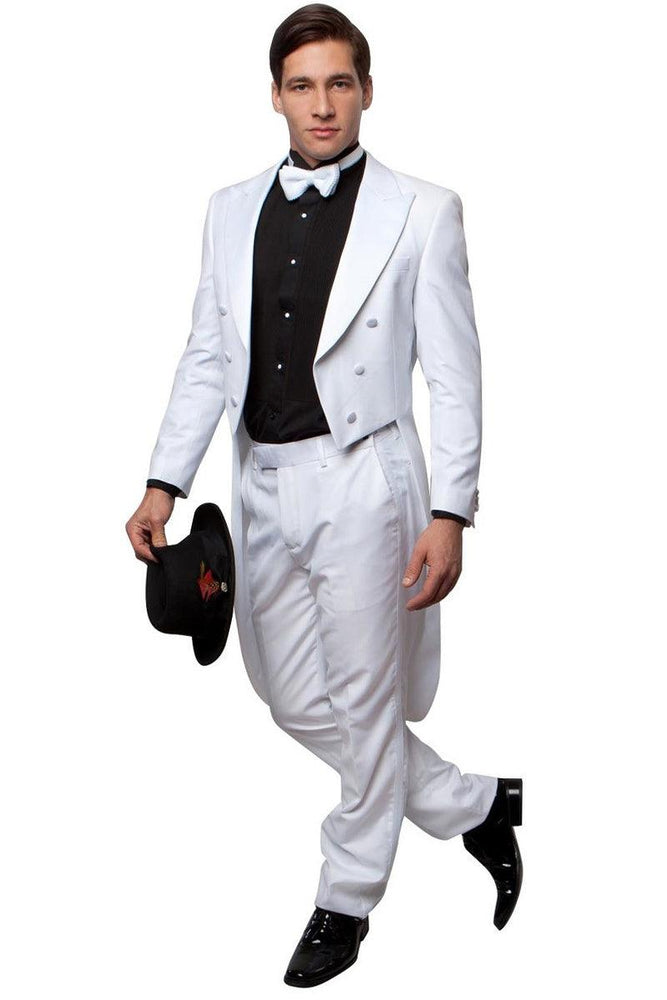 Men's Bryan Michaels Tuxedo: Classic White Long Tail Design - USA Men's Outlet