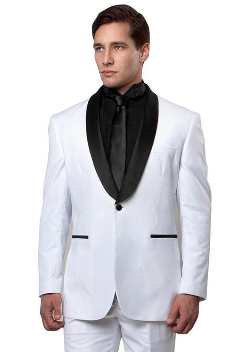 Men's Bryan Michaels White & Black Slim Fit Classic Shawl Lapel Tux ...