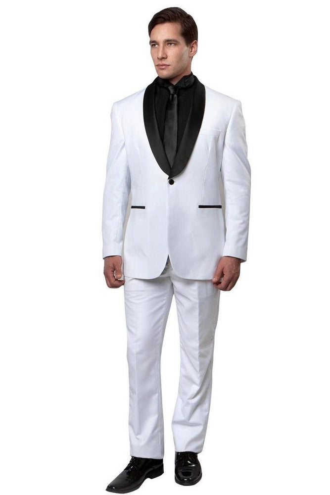 Men's Bryan Michaels White & Black Slim Fit Classic Shawl Lapel Tux - USA Men's Outlet