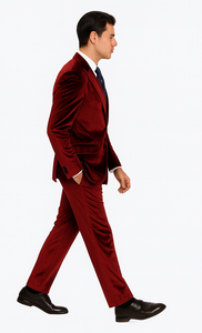 Burgundy Velvet Suit for Men – 2-Piece Slim Fit Peak Lapel Formal Set by Tazzio