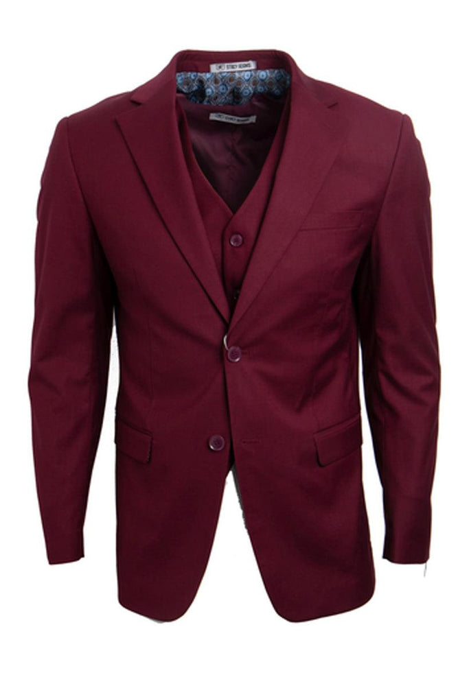 Men's Burgundy Vested Stacy Adams Suit - 2 Button Basic - USA Men's Outlet