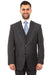 Men's Charcoal Grey & Blue Windowpane Plaid Wool Modern Fit Vested Suit by Zegarie - USA Men's Outlet