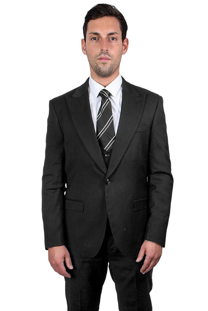 Men's Charcoal Stacy Adams Vested 1-Button Peak Lapel Suit - USA Men's Outlet