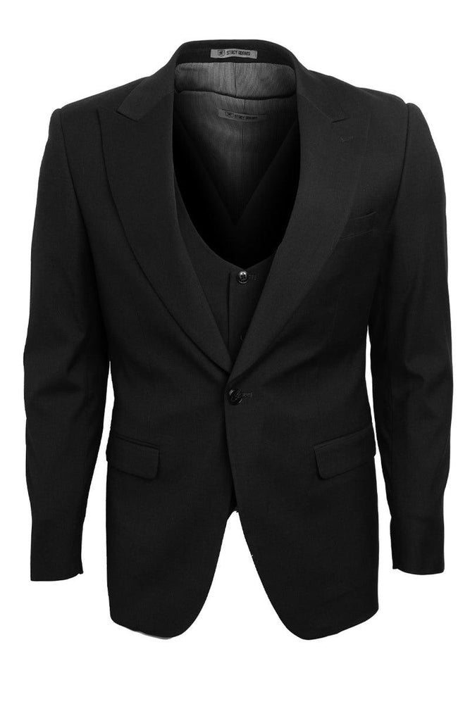 Men's Charcoal Stacy Adams Vested 1-Button Peak Lapel Suit - USA Men's Outlet