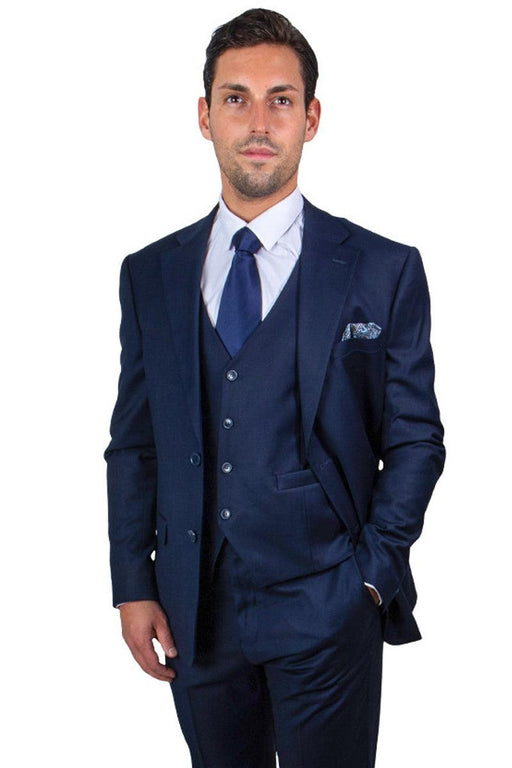 Men's Classic Design Vested Stacy Adams Suit in Navy Blue - USA Men's Outlet