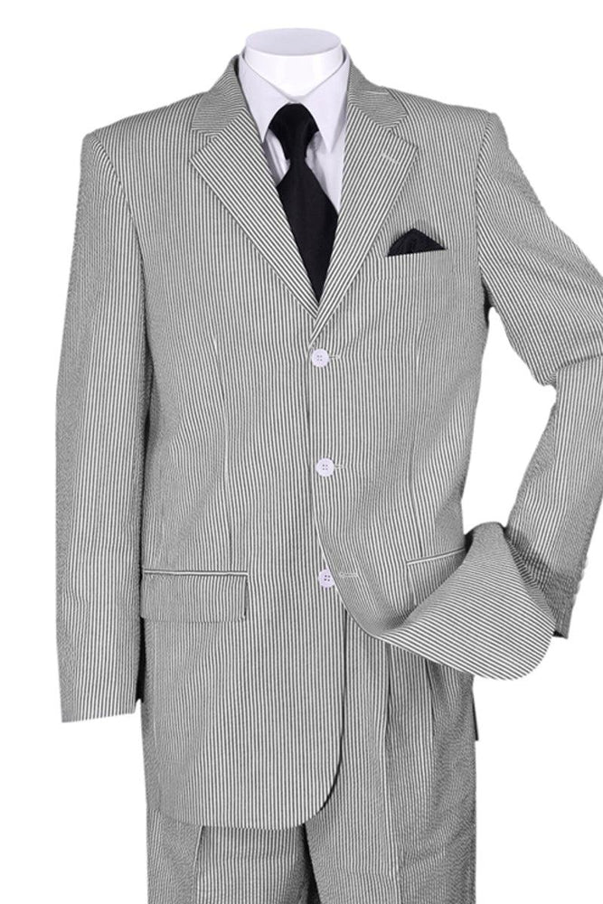 Men's Classic Fit Seersucker 3-Button Suit in Black | Fortino Landi - USA Men's Outlet