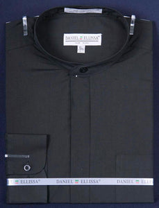 "Men's Daniel Ellissa Classic Black French Front Dress Shirt with Banded Collar" - USA Men's Outlet