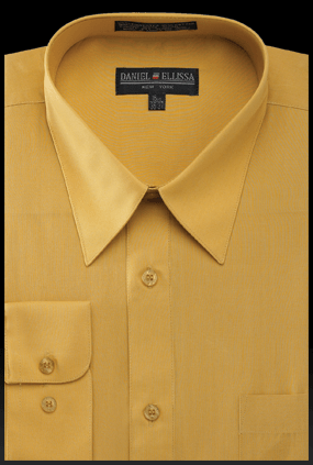 Men's Daniel Ellissa Mustard Yellow Regular Fit Dress Shirt - USA Men's Outlet