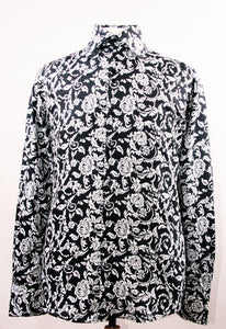 Men's "Daniel Ellissa" Regular Fit Sports Shirt - Fancy Floral Pattern in Black & White - USA Men's Outlet