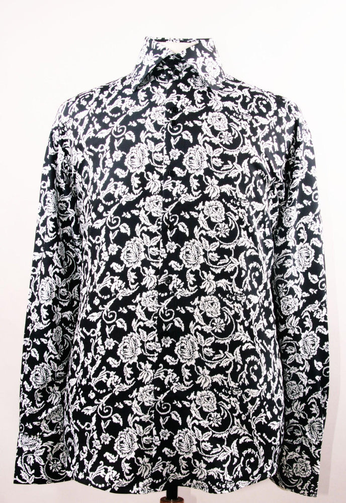 Men's "Daniel Ellissa" Regular Fit Sports Shirt - Fancy Floral Pattern in Black & White - USA Men's Outlet