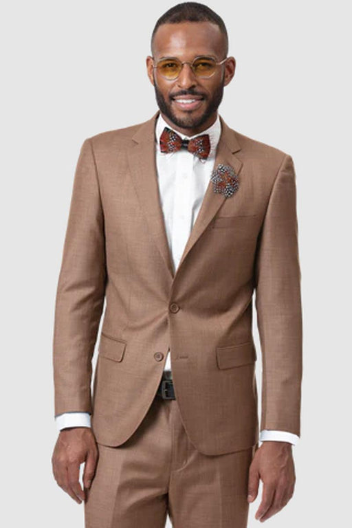 Men's EJ Samuel 2B Modern Fit Sharkskin Suit | Rust Brown - USA Men's Outlet