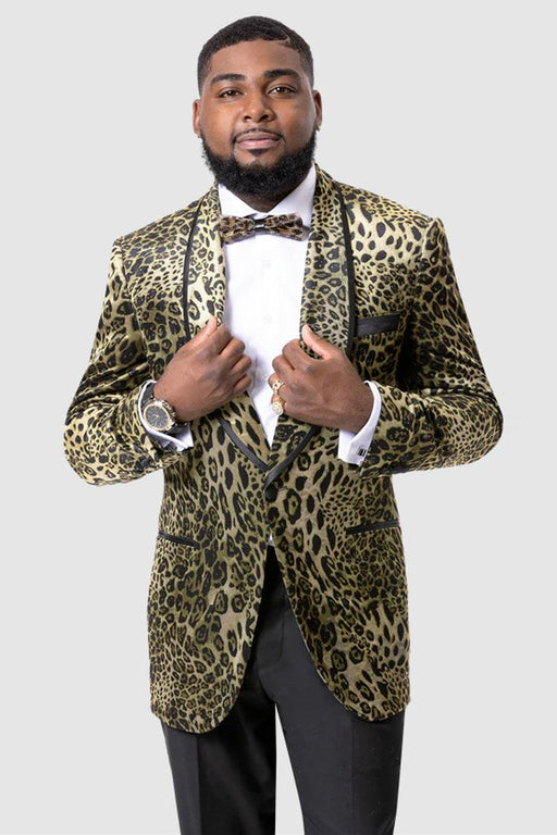 Men's EJ Samuel One-Button Leopard Prom Tuxedo Jacket - USA Men's Outlet