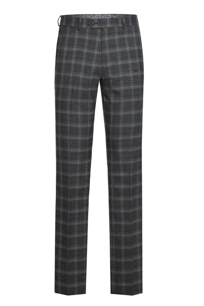 Men's English Laundry 2-Button Slim-Fit Suit w/ Peak Lapels & Ticket Pocket | Grey Blue Windowpane Plaid - USA Men's Outlet