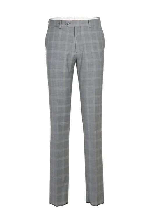 Men's English Laundry Wool Suit: Slim Fit Notch Lapel Windowpane Plaid, Light Grey - USA Men's Outlet