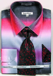 Men's Faded Print Dress Shirt & Tie Set by Daniel Ellissa - Red - USA Men's Outlet