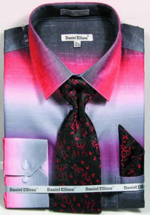 Men's Faded Print Dress Shirt & Tie Set by Daniel Ellissa - Red - USA Men's Outlet