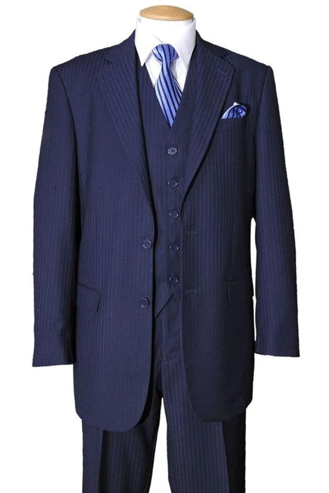 Men's Fortino Landi 2-Btn Navy Wool-Feel Tonal Pinstripe Suit - USA Men's Outlet