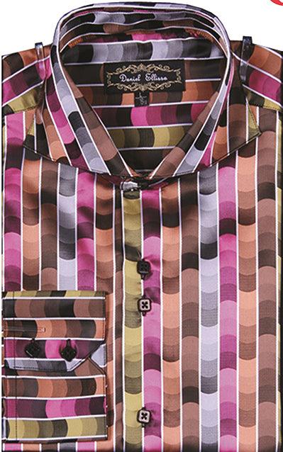 Men's Fucshia Sports Shirt: Daniel Ellissa Regular Fit with Classy Tonal Stripe Pattern - USA Men's Outlet