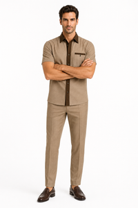 Mens Houndstooth Walking Suit by Dreams by Zacchi – 2 Piece Lei sure Set in brown/tan-$99
