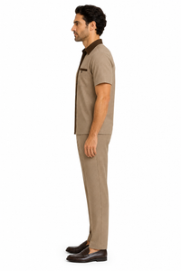 Mens Houndstooth Walking Suit by Dreams by Zacchi – 2 Piece Lei sure Set in brown/tan-$99