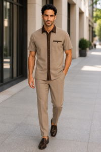 Mens Houndstooth Walking Suit by Dreams by Zacchi – 2 Piece Lei sure Set in brown/tan-$99