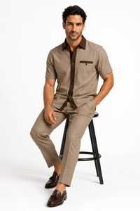 Mens Houndstooth Walking Suit by Dreams by Zacchi – 2 Piece Lei sure Set in brown/tan-$99