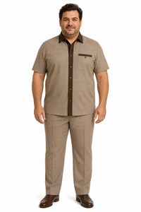 Mens Houndstooth Walking Suit by Dreams by Zacchi – 2 Piece Lei sure Set in brown/tan-$99