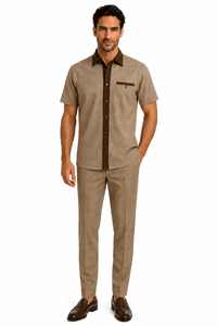 Mens Houndstooth Walking Suit by Dreams by Zacchi – 2 Piece Lei sure Set in brown/tan-$99
