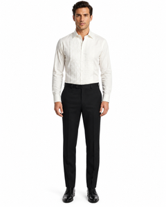 Men’s Ivory Cream Off White  Pleated Tuxedo Dress Shirt | French Cuff Formal Wedding Shirt