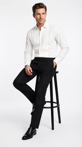 Men’s Ivory Cream Off White  Pleated Tuxedo Dress Shirt | French Cuff Formal Wedding Shirt