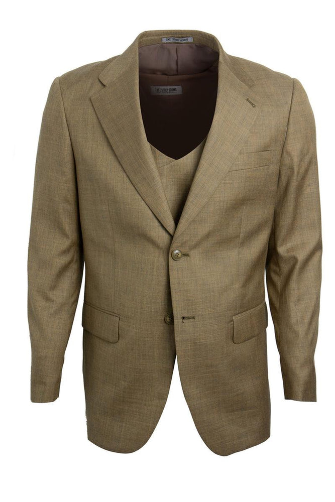 Men's Light Mustard Stacy Adams Sharkskin 2-Btn Vested Suit - USA Men's Outlet