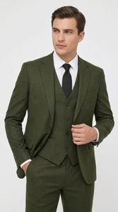 Mens Military Green 3-Piece Suit – Slim Fit Wedding, Business & Formal Suit with Vested Set